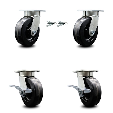 Service Caster 6 Inch Kingpinless Phenolic Wheel Caster Swivel Locks 2 Brakes SCC, 2PK SCC-KP30S620-PHR-BSL-2-SLB-2